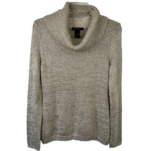 White House Black Market Sweaters - White House Black Market Beige Wool Blend Sequins Cowl Neck Sweater Women's XS G